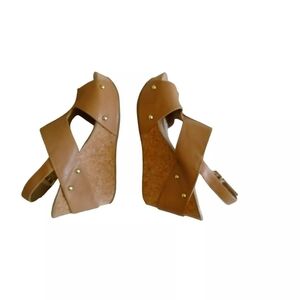Kenneth Cole Reaction Tan Solo-O Wedge Sandal Sz 8.5 med Women